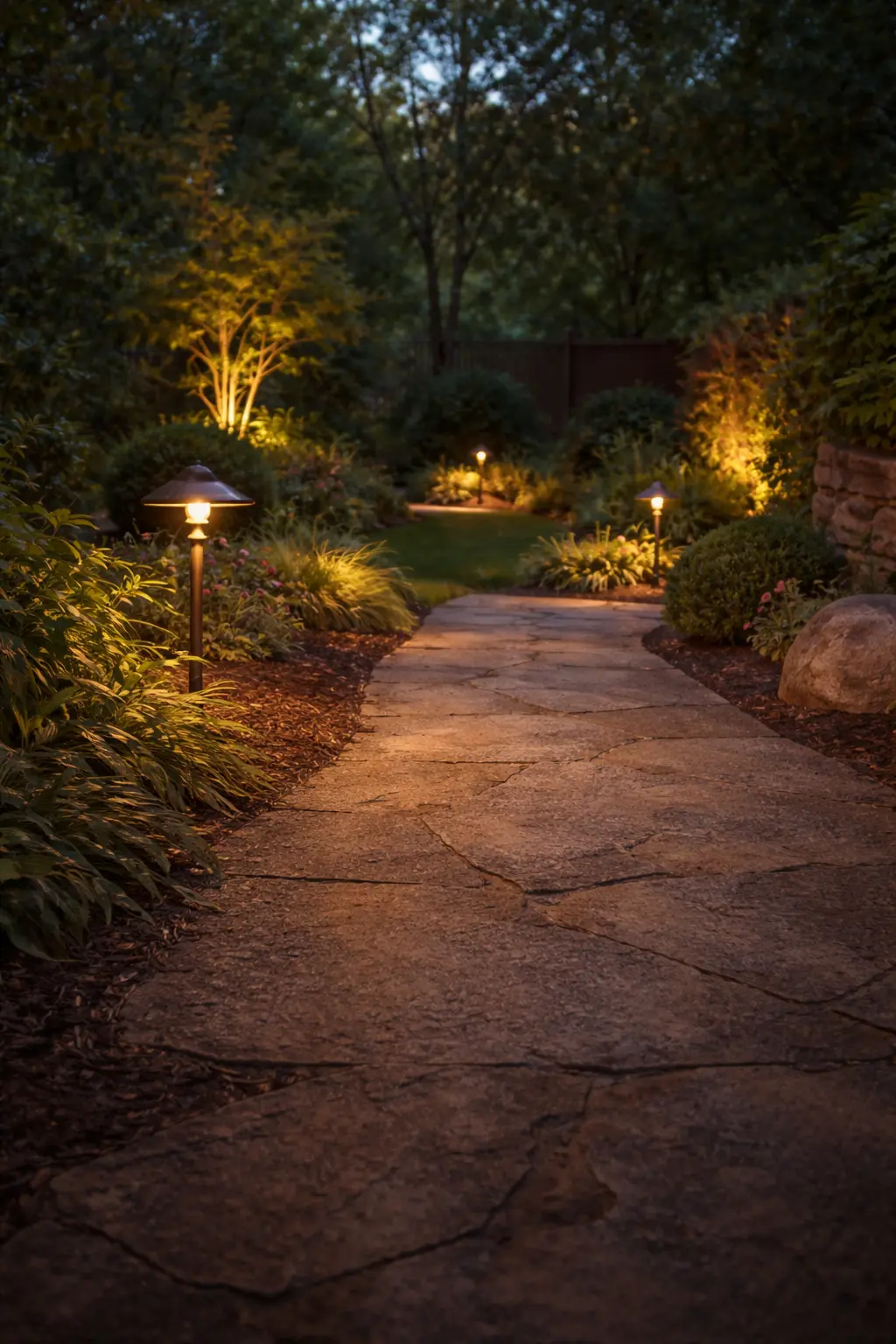 Landscape lighting installation for outdoor spaces